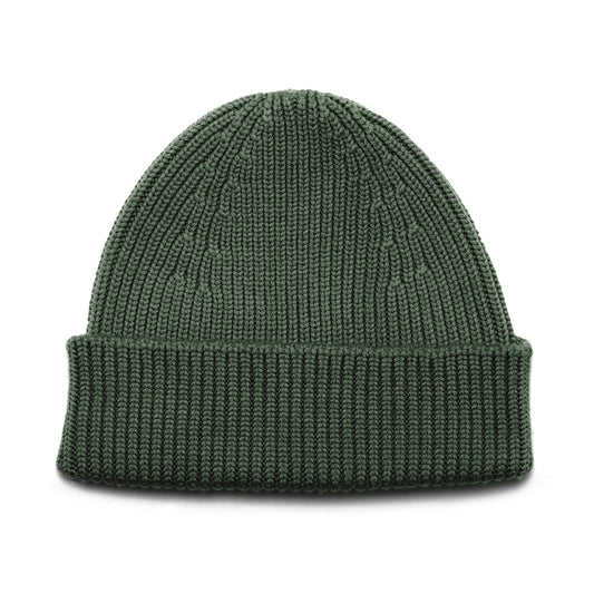 Bonnet tricoté en laine mérinos vert olive