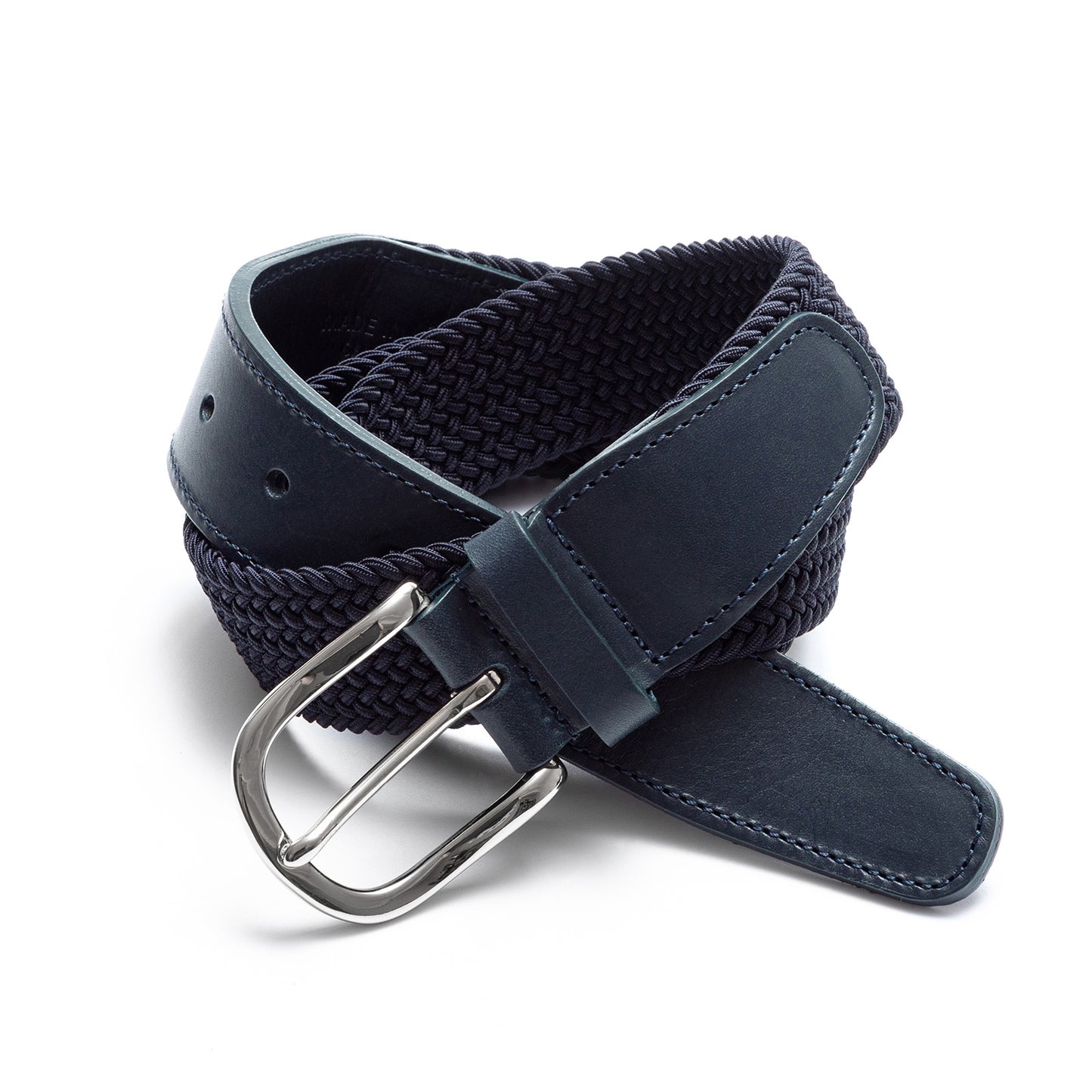 Ceinture tressée et cuir de luxe bleu marine