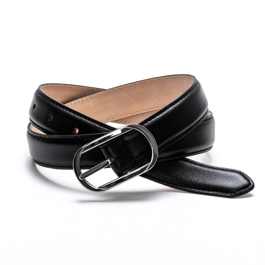 Ceinture femme en cuir boucle chromée, noir