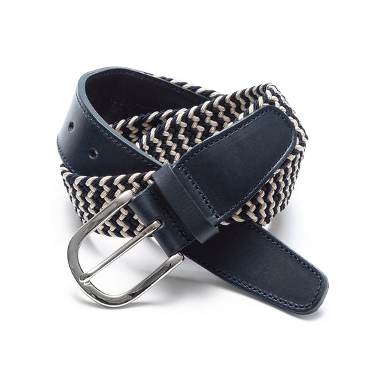 Ceinture tressée et cuir de luxe bleu marine et blanc