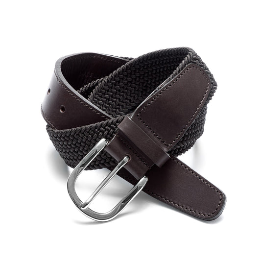 Ceinture tressée et cuir de luxe brun