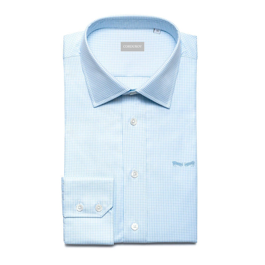 Chemise en twil de coton à carreaux bleu clair