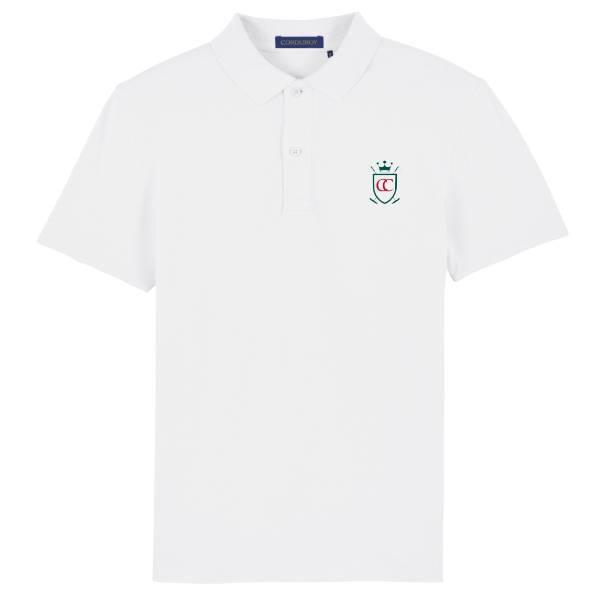 Polo manches courtes en coton piqué logo blason en vert et rouge, blanc