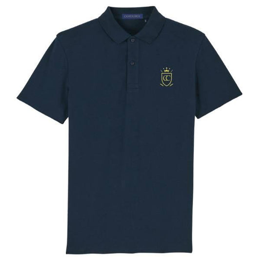 Polo manches courtes en coton piqué logo blason doré, bleu marine