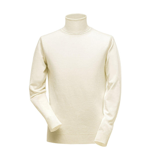 Pull à col roulé en fine laine mérinos blanc casé