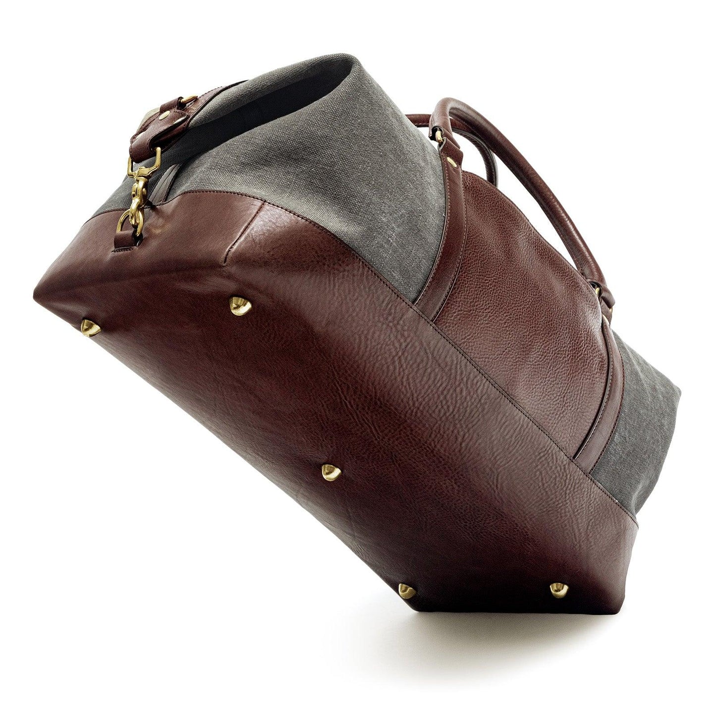 Sac week-end en cuir pleine fleur et toile de lin, marron foncé et olive foncé