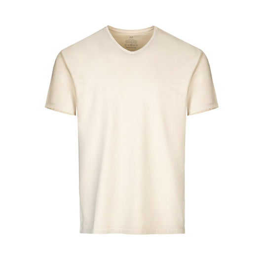 Tee-shirt col en V ajusté en coton repirant, beige