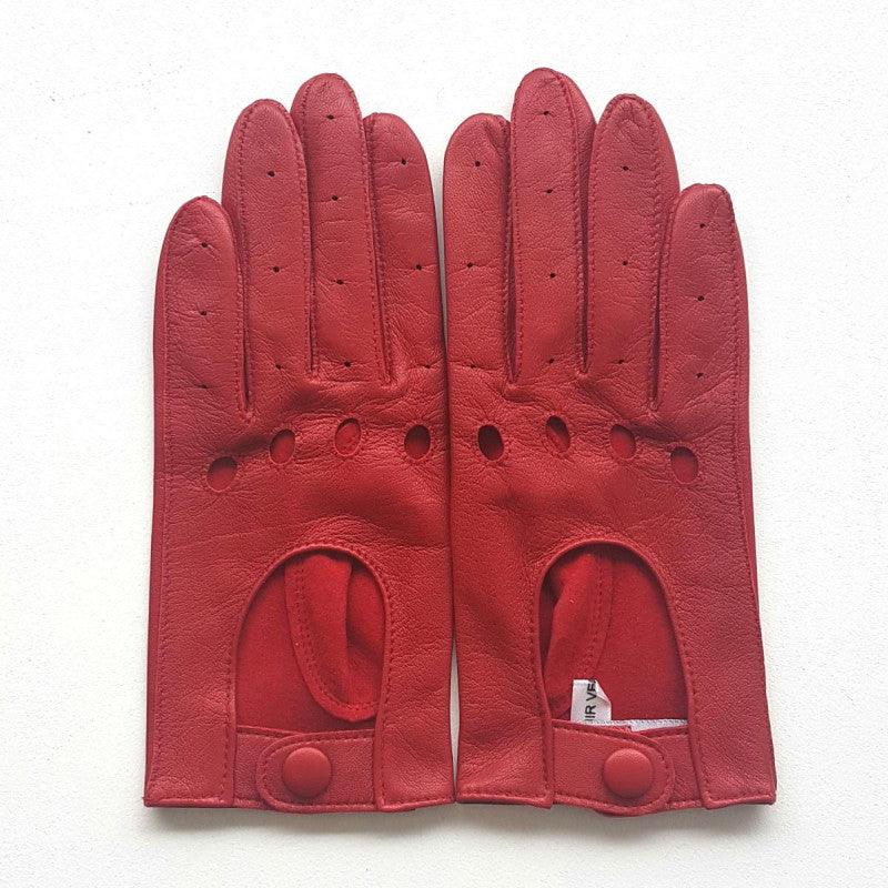 Gants pilote en cuir d'agneau rouge